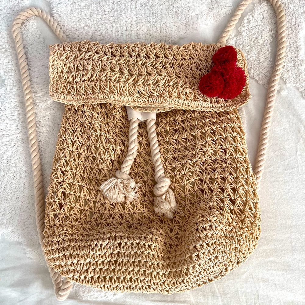 Disney Mickey Mouse Raffia Straw Drawstring Backp… - image 1